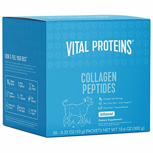 Vital Proteins Collagen Peptides Powder Supplement (Type I, III) Travel Packs, Hydrolyzed Collagen for Skin Hair Nail Joint - Dairy & Gluten Free - 10g per Serving - Unflavored 30 ct per Box