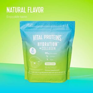 Vital Proteins Hydration + Collagen Powder Packets, Low Sodium Electrolyte Powder, Supplement Electrolyte Drink Mix, 1g Functional Sugar, 880mg Electrolytes, 100% DV Vitamin C - Lemon Lime, 21 Count