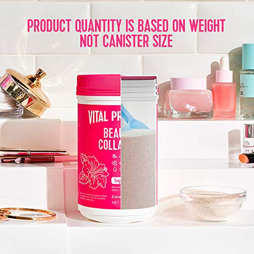 Vital Proteins Beauty Collagen Peptides Powder Supplement for Women, 120mg of Hyaluronic Acid - 15g of Collagen Per Serving - Enhance Skin Elasticity and Hydration - Tropical Hibiscus - 9.6oz Canister