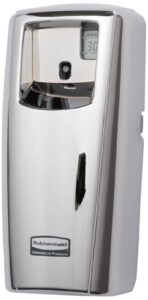 rubbermaid commercial 1793542 standard odor-control aerosol dispenser, dispenser with lcd display, chrome