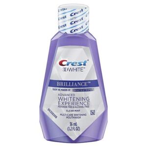 Crest 3D White Brilliance Teeth Whitening Mouthwash, Clean Mint, Travel Size 1.2 oz (36ml) - Pack of 6