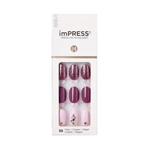 kiss impress press-on manicure, nail kit, purefit technology, short press-on nails, reset’, includes prep pad, mini nail file, cuticle stick, and 30 fake nails
