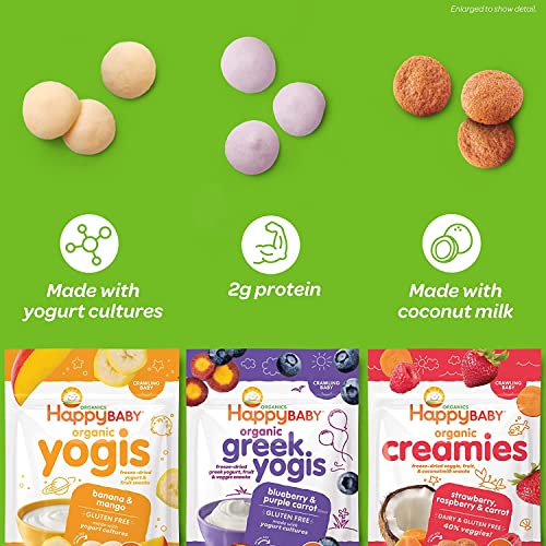 Happy Baby Organics Yogis Freeze-Dried Yogurt & Fruit Snacks, Variety Pack, 1 Ounce (Pack of 6)