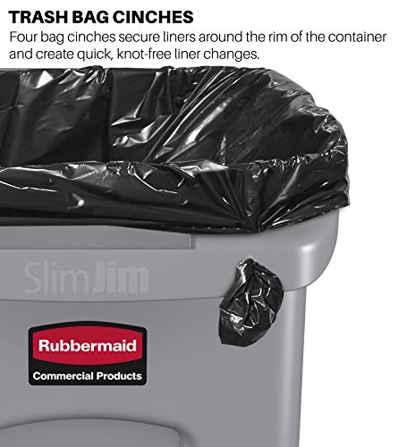 Rubbermaid Commercial Products Slim Jim Plastic Rectangular Trash/Garbage Can with Venting Channels, 23 Gallon, Gray (FG354060GRAY)