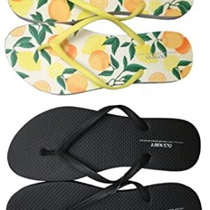 Old Navy Women Beach Summer Casual Flip Flop Sandals (8 Lemon & Black Flip Flops) with Dust Cover