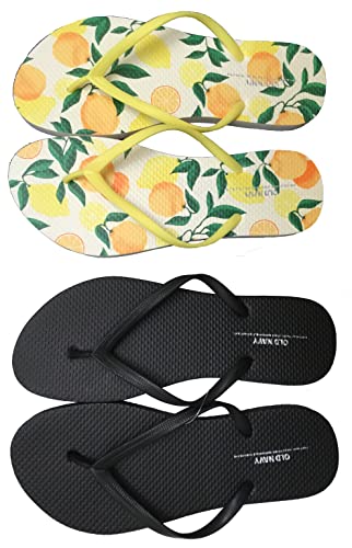 Old Navy Women Beach Summer Casual Flip Flop Sandals (8 Lemon & Black Flip Flops) with Dust Cover