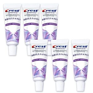 crest 3d white brilliance toothpaste, vibrant peppermint, travel size 0.85 oz (24g) – pack of 6