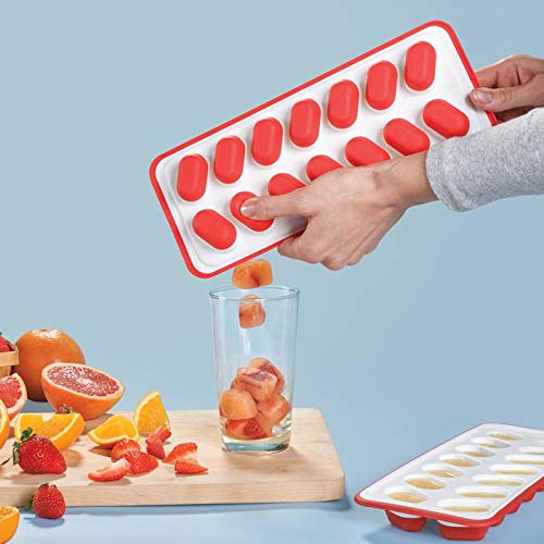 Rubbermaid Silicone Ice Cube Tray, Easy Release and Flexible, 14 Ice Cubes, 4 Trays, Red