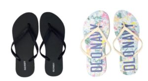 old navy women beach summer casual flip flop sandals (6 majestic logo & black flip flops) with dust cover