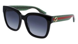 gucci women’s urban pop square sunglasses, black glitter green/gray, one size