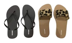 old navy women beach summer casual flip flop sandals (6 leopard 2 slide & black flip flops)