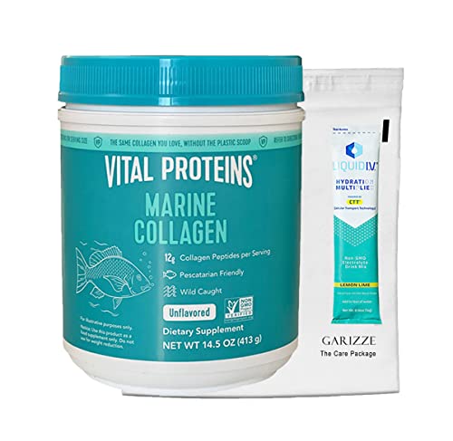 Vital Proteins Marine Collagen Peptides Powder Supplement 14.5 Oz Canister for Skin Hair Nail Joint - Hydrolyzed Collagen - Unflavored - 1 Stick of Liquid IV Hydration Lemon Lime Sample Pack