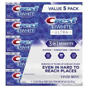 crest 3d white ultra whitening toothpaste, vivid mint, (5.3 ounce, 5 pack)