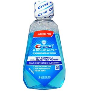 crest pro-health mouthwash, alcohol free, multi-protection clean mint 1.2 oz (pack of 12)