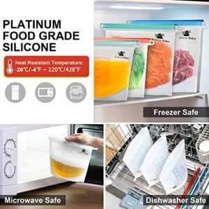 Reusable Silicone Food Storage Bags 6 Pcs [2x1.5L+4x1L] With Separate Hermetic Lid - Leak Proof Freezer Zip Lock Bags For Snack/Sandwich/Fruit/Meat/Cereal – White