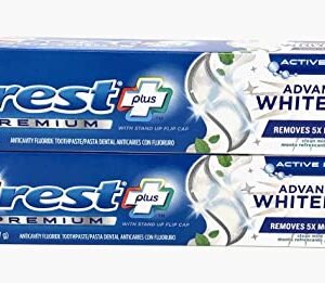 Crest Premium Plus Advanced Whitening Toothpaste with Fluoride, Clean Mint, 5.2 oz (Pack of 2)