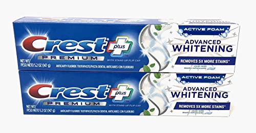 Crest Premium Plus Advanced Whitening Toothpaste with Fluoride, Clean Mint, 5.2 oz (Pack of 2)