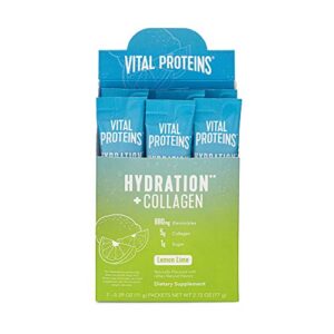 vital proteins hydration electrolyte powder with collagen – 1g functional sugar – 880mg electrolytes – 100% dv vitamin c (lemon lime, 7 count)