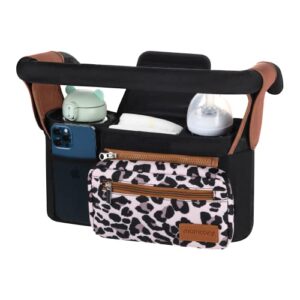 momcozy universal baby stroller organizer, 2 insulated cup holder, detachable zippered pocket, adjustable shoulder strap, large capacity for baby essentials, compact design fits any strollers