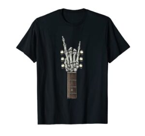 rock on guitar neck – with a sweet rock & roll skeleton hand t-shirt