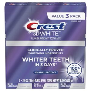 crest 3d white teeth whitening toothpaste professional enamel protect with fluoride, 3oz (triple pack)
