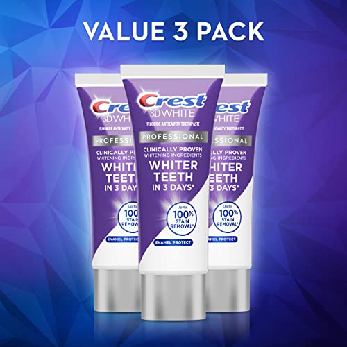 Crest 3D White Teeth Whitening Toothpaste Professional Enamel Protect with Fluoride, 3oz (Triple Pack)