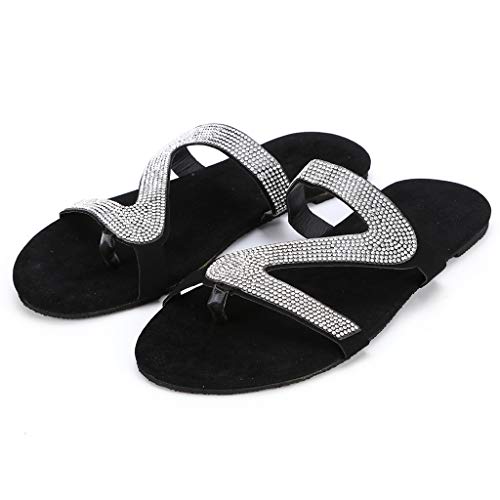 Masbird Sandals for Women Summer Casual Boho Roman Flats Flip Flops Crystal Comfortable Fashion Casual Shoes Silver