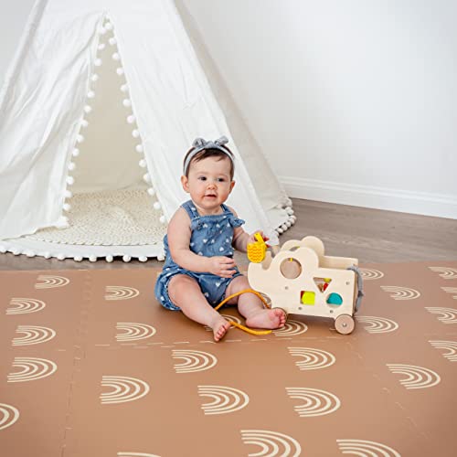 CHILDLIKE BEHAVIOR Baby Play Mat- Play Pen Tummy Time Mat & Crawling Mat Foam Play Mat for Baby with Interlocking Floor Tiles 72x48 Inches Puzzle- Baby Floor Mat Infants & Toddlers (X-Large, Rainbows)