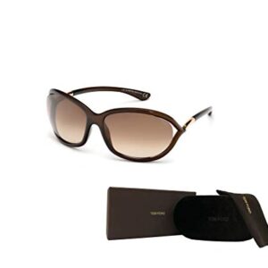 Tom Ford FT0008 Jennifer 692 61MM Shiny Dark Brown/Gradient Brown Geometric Sunglasses for Women + BUNDLE with Designer iWear Complimentary Care Kit