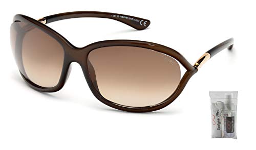 Tom Ford FT0008 Jennifer 692 61MM Shiny Dark Brown/Gradient Brown Geometric Sunglasses for Women + BUNDLE with Designer iWear Complimentary Care Kit