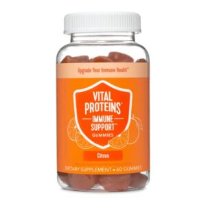vital proteins immune support gummies, citrus flavor, zinc, vitamin c and ginger extract to support immune health, 30-day supply, 60 count