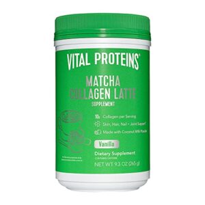 vital proteins matcha lattes, matcha green tea collagen latte powder, l-theanine & caffeine & mcts – supporting healthy hair, skin, nails – vanilla