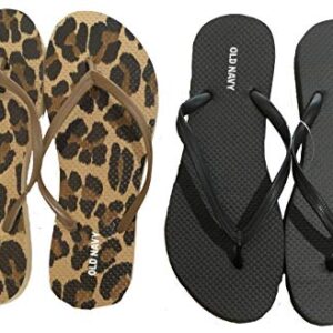 (10, Small Leopard and Black with Carrying Bag) Old Navy Flip Flop Sandals for Woman, Great for Beach or Casual Wear