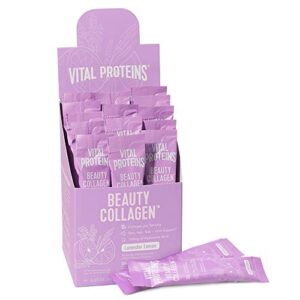 vital proteins beauty collagen peptides powder supplement for women, 120mg of hyaluronic acid – enhance skin elasticity & hydration, 12g of collagen per serving, lavender lemon – stick packs 14ct