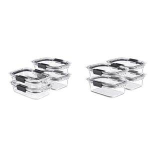 rubbermaid brilliance glass storage set of 4 food containers, clear & brilliance glass storage 3.2-cup food containers with lids, 4-pack (8 pieces total), bpa free and leak proof, medium, clear