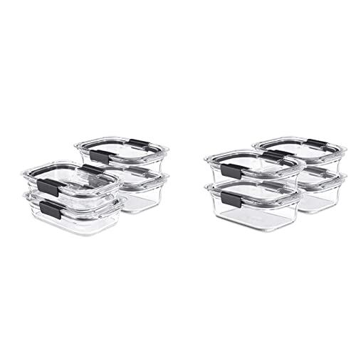 Rubbermaid Brilliance Glass Storage Set of 4 Food Containers, Clear & Brilliance Glass Storage 3.2-Cup Food Containers with Lids, 4-Pack (8 Pieces Total), BPA Free and Leak Proof, Medium, Clear