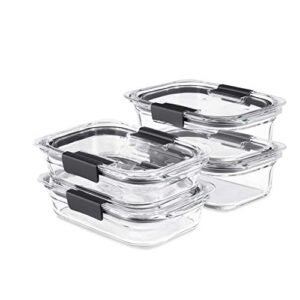 Rubbermaid Brilliance Glass Storage Set of 4 Food Containers, Clear & Brilliance Glass Storage 3.2-Cup Food Containers with Lids, 4-Pack (8 Pieces Total), BPA Free and Leak Proof, Medium, Clear