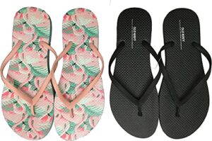 old navy women beach summer casual flip flop sandals (7 flamingo & black flip flops) with dust cover