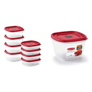 rubbermaid 16-piece food storage containers with lids and steam vents, microwave and dishwasher safe, red & easy find lids 7-cup food storage and organization container, racer red