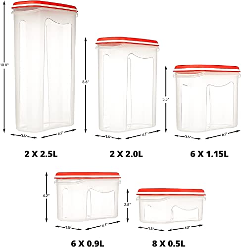 LARGEST Set of 60Pc Airtight Food Storage Containers (30 Container Set) Airtight Plastic Dry Food Space Saver Organizer, One Lid Fits All -Stackable Freezer Refrigerator kitchen Storage Containers RED