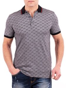 gucci polo shirt, mens gray short sleeve polo t- shirt gg print (l)