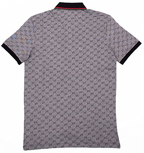 Gucci Polo Shirt, Mens Gray Short Sleeve Polo T- Shirt GG Print (L)