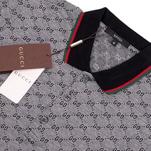 Gucci Polo Shirt, Mens Gray Short Sleeve Polo T- Shirt GG Print (L)