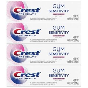 crest pro health gum and sensitivity toothpaste for sensitive teeth, soft mint, travel size 0.85 oz (24g)- pack of 4