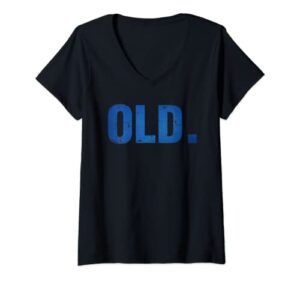 womens old funny navy blend v-neck t-shirt