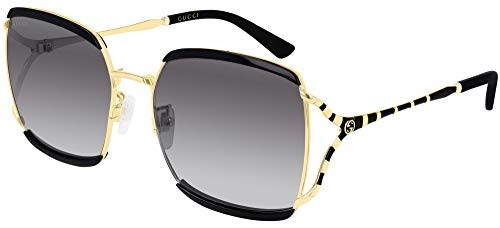 Gucci GG 0593SK 001 Black Gold Metal Oversized Sunglasses Grey Gradient Lens