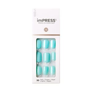 KISS imPRESS Press-On Manicure, Nail Kit, PureFit Technology, Short Press-On Nails, Rain Check', Includes Prep Pad, Mini Nail File, Cuticle Stick, and 30 Fake Nails