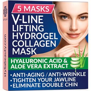 5 piece double chin reducer – v line shaping face masks – lifting hydrogel collagen mask with aloe vera – anti-aging and anti-wrinkle band
