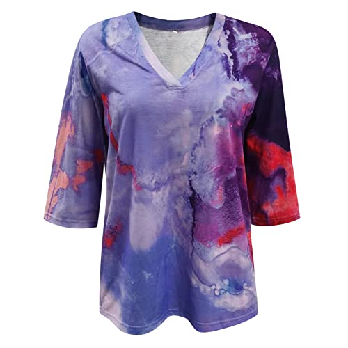 Womens Loose Fit Tshirts Short Sleeve Summer Tops Casual Workout Yoga Tunic T Shirts Tops V Neck Stretchy,Button Down Shirts for Women with Print
