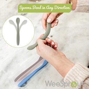 WeeSprout Silicone Baby Spoons - First Stage Infant Feeding Spoons With Soft-Tip, Bendable Baby Utensils for Parent & Self-Feeding, Ultra-Durable & Chewproof, Dishwasher Safe, Set of 3